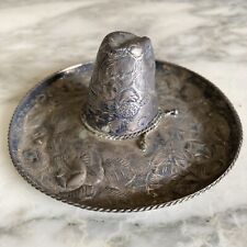 Vintage Mexican Sombrero Hat 925 Sterling Silver Decorative Ashtray 4 1/2"