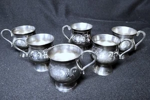 Six Silver Vintage Demitasse Espresso Cups Hand Engraved - Picture 1 of 11
