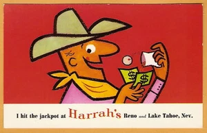 1960's HARRAH'S CASINO Reno Nevada NV Lake Tahoe COMIC COWBOY I Hit The Jackpot - Picture 1 of 2