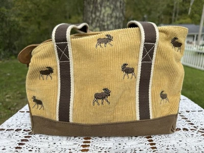 L.L. BEAN Vintage Moose Embroidered Corduroy Tote Bag Purse - Image 1 of 4