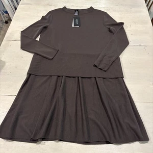 Lafayette 148 Lagenlook Pullover Kleid Damen M braun 100% Wolle Langarm ~ NEU - Bild 1 von 18
