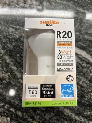 SUNLITE R20/LED/8W/D/E/27K R20 REFLECTOR 80051 LIGHT LAMP BULB 8W 120V - Image 1 of 4