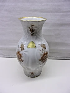 Lindner Porzellan GOLDRAND Vase Braune Blüten  H 21 cm HANDARBEIT - Bild 1 von 2