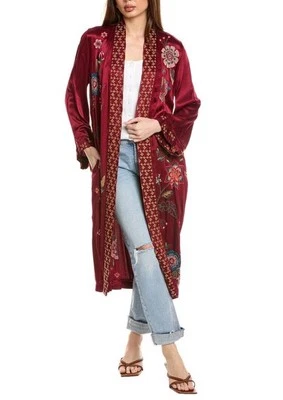 CHAQUETA KIMONO JOHNNY WAS Mediana Messine Larga Bordada Floral Granada Nueva con Etiquetas Foto 1 de 4