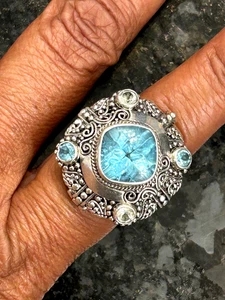 Rare Sarda Sterling Silver Topaz Locket Statement Ring Filigree Ornate Bali 8 - Picture 1 of 14