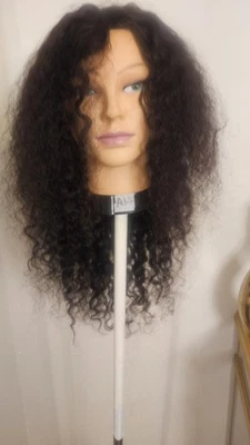 High Quality Top natural black 24" curly wavy 100% Virgin Human Hair Lace Wig  - Image 1 of 4