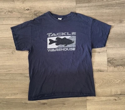 复古 Tackle Warehouse 图形印花短袖 T 恤男式大号蓝色 — 第 1/4 张图片
