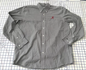 Cutter And Buck Mens L Alabama Crimson Tide Black White Gingham Check Oxford EUC - Picture 1 of 6