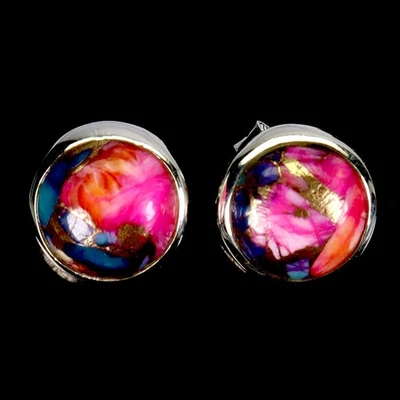 925 Sterling Silver Earrings Round Kingman Turquoise 8mm Gemstone Jewelry - Image 1 of 4