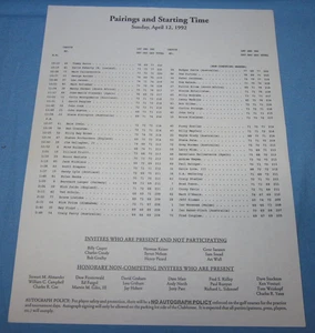 Paarungen und Startzeitzettel ~ Masters Golfturnier ~ Sonntag, 12. April 1992 - Bild 1 von 3