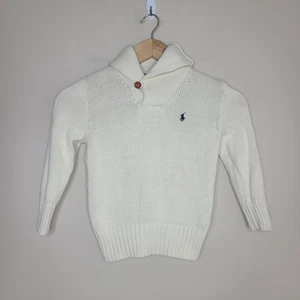 Polo Ralph Lauren Sweater Boys 5 Off White Chunky Knit Sweater Collared - Picture 1 of 4