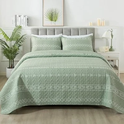  Juego de edredón verde salvia Queen (90*96 pulgadas) verde salvia y patrón estampado Foto 1 de 4