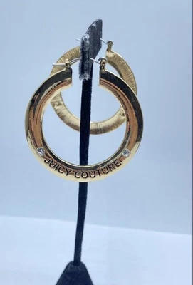 Juicy Couture Gold Tone Crystal Logo Hoop Earrings 14.0g - Image 1 of 4