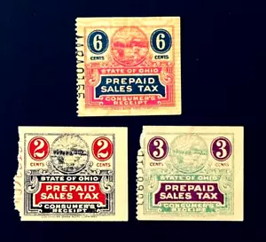 US Stamp Lot - 1939 Ohio Revenue Prepaid Sales Tax 2,3,6c Mint VLH r59 - Picture 1 of 2