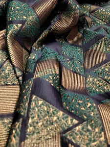 HUNTER GREEN BROCADE JACQUARD FABRIC BY YARD GOLD METALLIC BLACK TEXTURED - Picture 1 of 11
