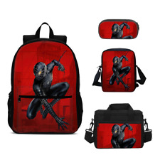 Venom Black Spider-Man Backpack 4PCS Kids Schoolbag Lunch Bag Crossbody Pen Case