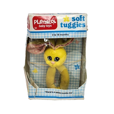 JUGUETE BEBÉ SONAJERO CONEJITO AMARILLO PLAYSKOOL SOFT TUGGIES VINTAGE 1982 EN CAJA ORIGINAL Foto 1 de 4