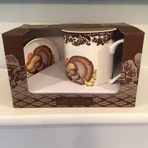 Juego de tazas y posavasos/tapas Spode Woodland Turkey 12 oz TOTALMENTE NUEVO en CAJA - Imagen 1 de 8