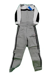 Adidas 3 Stripe Trefoil Colorblock Crew 2 PC Sweatsuit Boy's 2XS Heather Grey - Picture 1 of 5