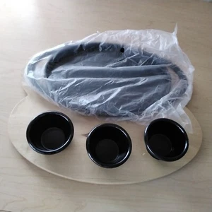 Cast Iron Serving Dish on Wooden Base with 3 Dipping Bowls - Picture 1 of 5