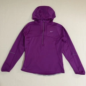 Nike Jacket Women Small Dri Fit Hood Half Zip Long Sleeve Pocket Purple Run Gym - Picture 1 of 11