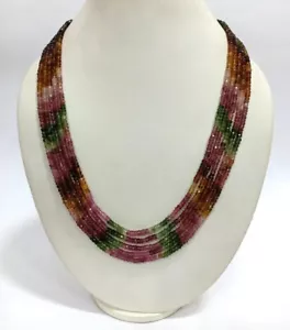 AAA Multi Tourmaline Gemstones 3-4mm Faceted Rondelle Beads 5 Strand Necklace - Picture 1 of 4
