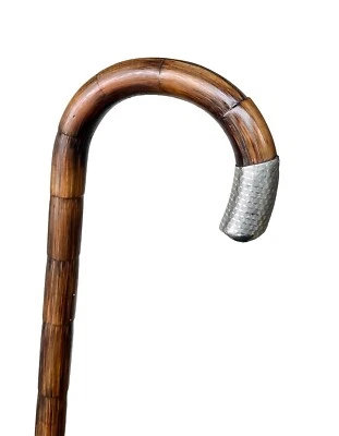 Bastón antiguo vintage de madera de bambú martillado a mano de plata de ley antiguo Foto 1 de 4