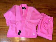 Fuji Girl's Bubblegum Pink Thick Embroidered WC2 Cancer Ribbon Karate Kimono Set