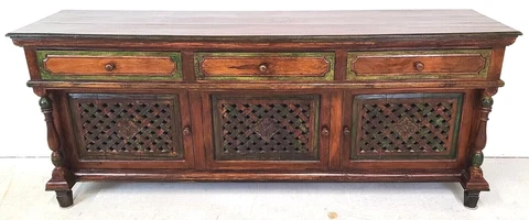 Antique Early 1900s French Country Polychrome Credenza Bar Sideboard Cover