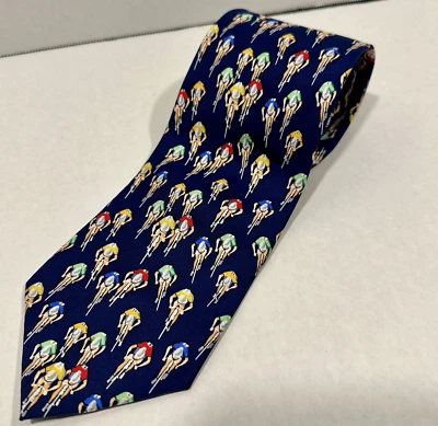 Alynn Bike Racing Cycling Cyclists 100% Silk Navy Blue Necktie Tie 3.25" x 57" - Image 1 of 4