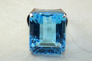 Very Large 45ct Natural Swiss Blue Topaz Ring. 925 Sterling Siver Fashion Ring