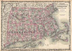 1862 Johnson Karte von Massachusetts, Connecticut und Rhode Island - Bild 1 von 1