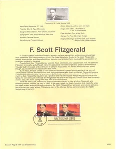 #9633 23c sello de F. Scott Fitzgerald #3104 USPS página de recuerdo - Imagen 1 de 1