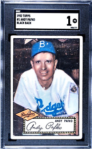 1952 Topps #1 Andy Pafko Brooklyn Dodgers, SGC 1 Black Back DEAD CENTERED!