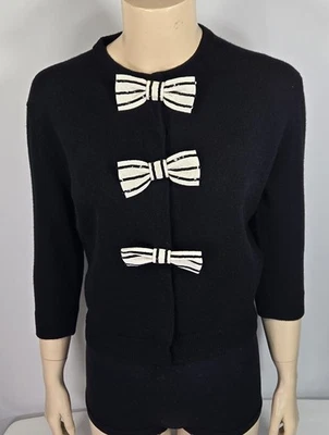 Valentino 100% Virgin Wool Cardigan, Sweater W/ 3 Cream Sequin Bows, Sz M, EUC - Image 1 of 4