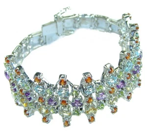 45.2ct Swiss Blue Topaz Multigem 14K Gold 925 Silver Handmade Bracelet - Picture 1 of 4