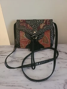 Sharif Studio Floral Embossed Tooled Leather, Small  Shoulder Bag, Multi-Color - Picture 1 of 16
