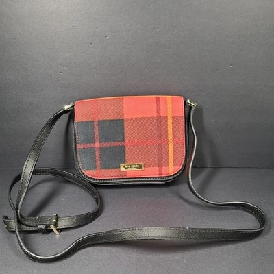 Kate Spade Newbury Lane Carson Red Black Plaid Leather Small Crossbody Bag - Image 1 of 4