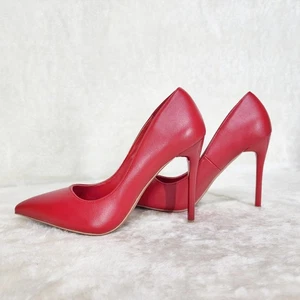 Zapatos de tacón alto Fabio sin cordones punta puntiaguda zapatos de tacón de aguja imitación cuero rojo - Imagen 1 de 8