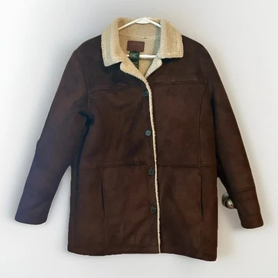 Abrigo Ralph Lauren Para Mujer’s M Marrón Oscuro Imitación Gamuza Sherpa Forrado Granero Chaqueta Foto 1 de 4