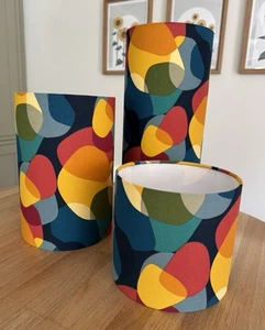 Retro Drum Cylinder Lamp Shade Multi Sixities Fabric Vintage Bold 60's 70's - Picture 1 of 9