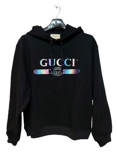 Felpa con cappuccio Gucci nera logo arcobaleno 25874845