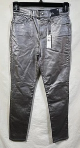 Pantalones de mezclilla plateados regulares ajustados Express talla 2 elásticos Club Rave nuevos con etiquetas - Imagen 1 de 13