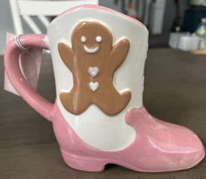 Peppermint And Pine Cowgirl Boot Gingerbread Man Pink Boot Mug - Picture 1 of 7