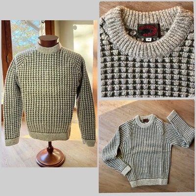 Vtg 70s Chunky Waffle Grid Knit Wool Sweater Pullover QUALITY Boston Traders M - Image 1 of 4