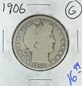 1906 BARBER SILVER HALF DOLLAR ~ GOOD ~NICE COIN~ - Picture 1 of 2