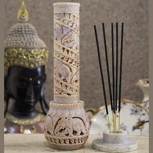 Hand Carved Soapstone Incense Stick Holder | Candle Burner | Tea Light Stand. El - Picture 1 of 8
