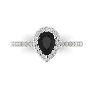 14K White Gold Solitaire with Accents Engagement Ring, 0.755 ctw Natural Onyx - Picture 1 of 11
