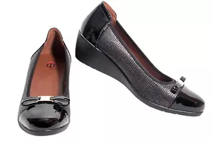 Women' s Slip On Orthopedic Shoe Low Wedge Bow Round Toe Comfort Dress Shoes - Picture 1 of 6