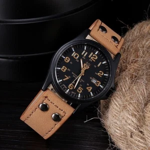 Casual Leather Strap Number Dial Quartz Wristwatch Fashion Men Watches for Man S - Picture 1 of 7